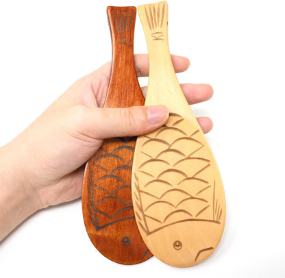 Honbay 2PCS Wooden Rice Paddle Cute Fish Shaped Rice Spoon Heat Resistance Rice Spatula Rice Scooper Cooking Utensil for Rice Potato Salads Desserts (2 Color)