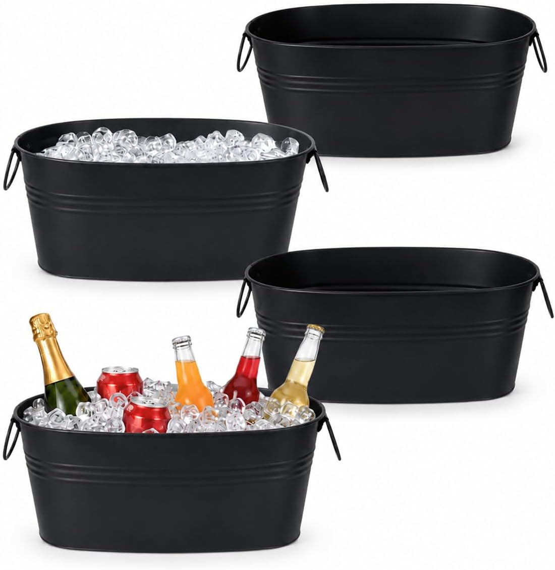 2 Pack 3 Gallon Galvanized Tub Ice Bucket, 15x7x6.5" Metal Drink Buckets for Parties, Leak-Proof Beer Beverage Tubs with Handles for Champagne Wine Mimosa Bar Supplies (White)