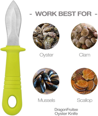 DRAGONFRUITEE Oyster Shucking Knife, Commercial Grade Clam and Shellfish tool With Ergonomic Grip And Anti-Slip Handle, Good For Home Restaurant Kitchen And Outdoor Use, Yellow/Silver (1 Count)