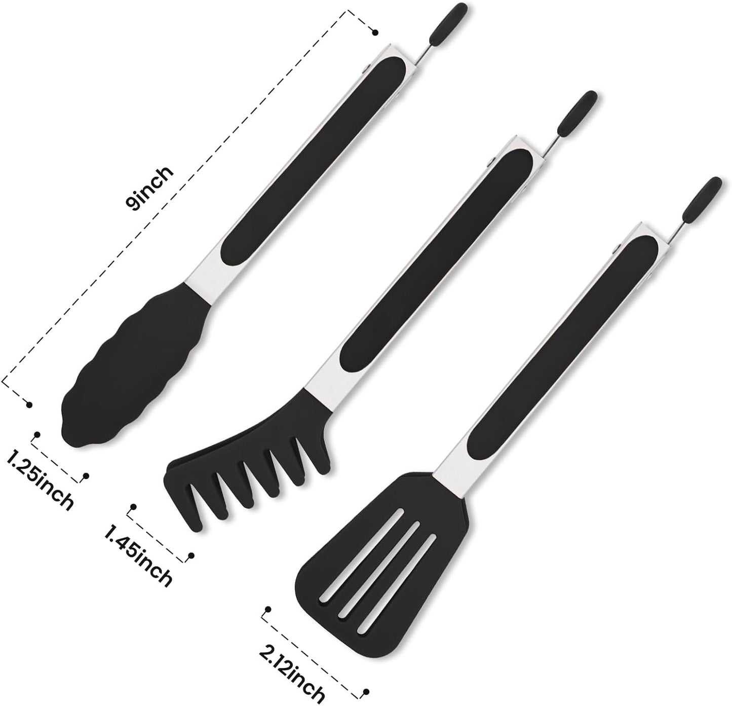 3 Pack Silicone Tongs for Cooking,Maywe Tanso 9 Inch Cooking Kitchen Tongs with Silicone Tips,Nonstick Stainless Steel Tongs for Steak Pie Pizza Pasta Spaghetti Salad BBQ Buffet