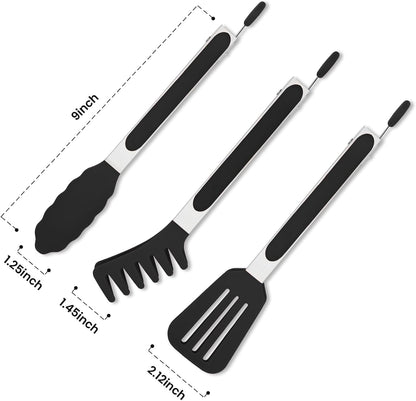 3 Pack Silicone Tongs for Cooking,Maywe Tanso 9 Inch Cooking Kitchen Tongs with Silicone Tips,Nonstick Stainless Steel Tongs for Steak Pie Pizza Pasta Spaghetti Salad BBQ Buffet