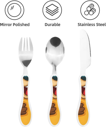 3-Piece Kids Silverware Set With Storage Case, Stainless Steel Reusable Children Safe Knife Spoon Fork Set Black White Stripes Red Rose Flowers Children Flatware Set For Kids Lunch Box