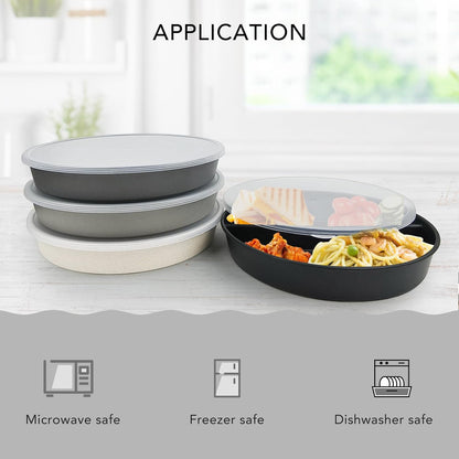 greenandlife 9 Inch 4PCS Portion Control Plates with Lids, Divided Plates for Kids Adults, Dishwasher Microwave Safe Compartment Plate, Unbreakable Lightweight Reusable Wheat Straw Plate, Earth Tone