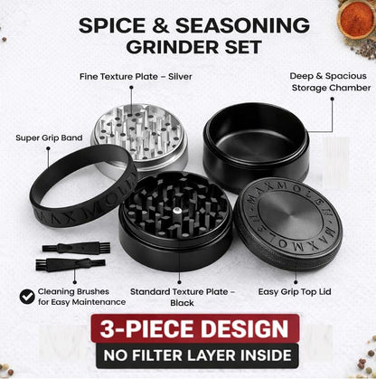 Large Manual Kitchen Spice & Seasoning Grinder, Dual Grind Plates for Fine & Medium Seasoning Texture