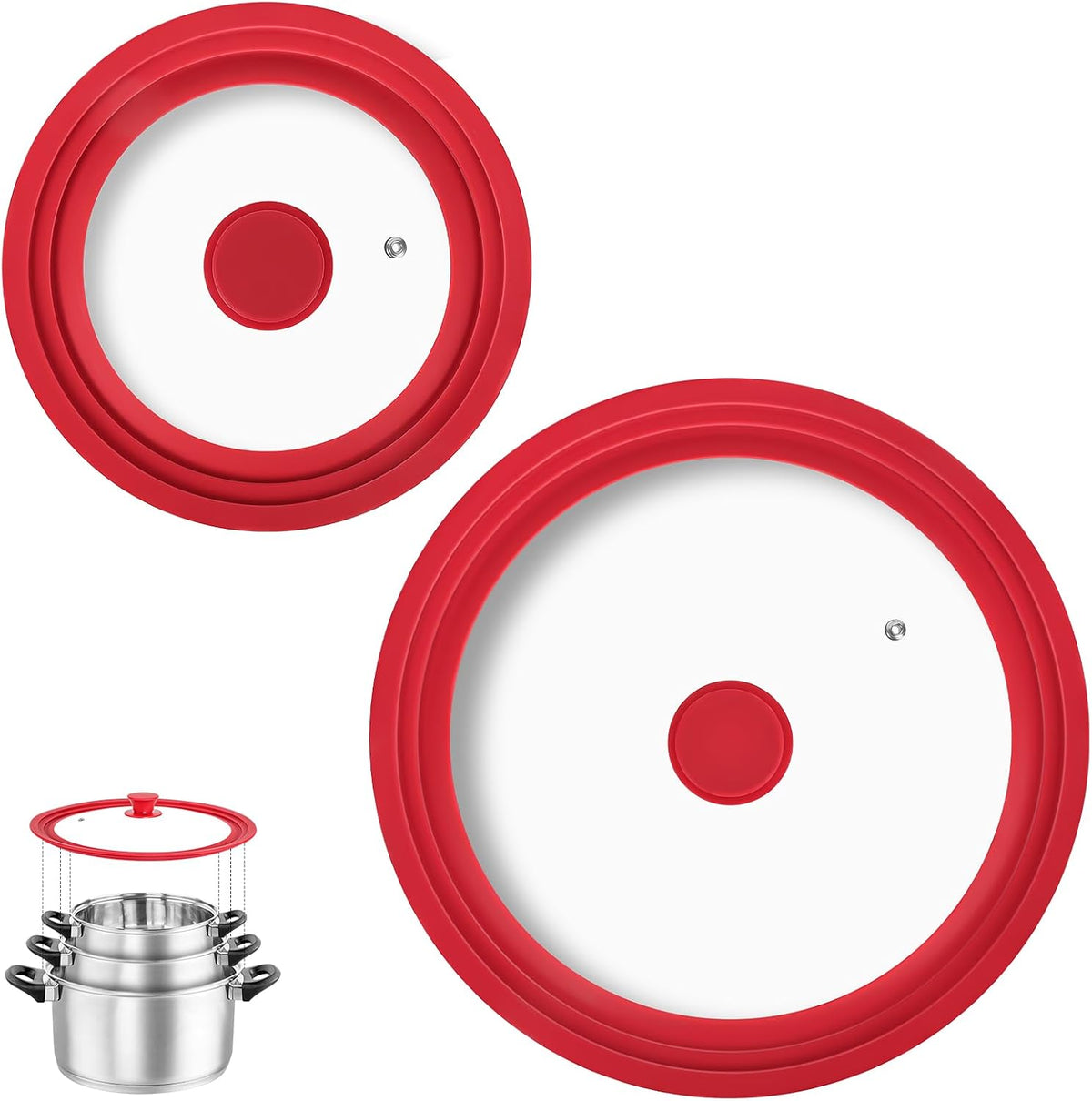Universal Lid for Pots Pans and Skillets,Replacement Pan Lid with Tempered Glass and Heat-Resistant Silicone Edge,Durable Frying Pan Cover (7",8",9" & 10",11",12"-White)