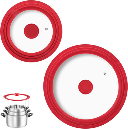 Universal Lid for Pots Pans and Skillets,Replacement Pan Lid with Tempered Glass and Heat-Resistant Silicone Edge,Durable Frying Pan Cover (7",8",9" & 10",11",12"-White)