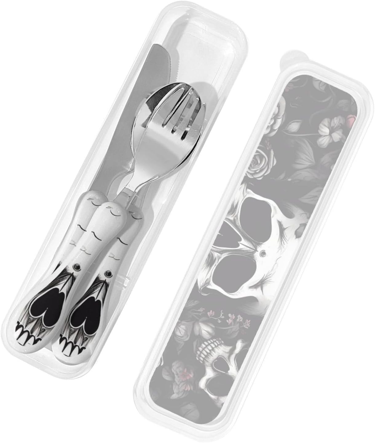 3-Piece Kids Silverware Set With Storage Case, Stainless Steel Reusable Children Safe Knife Spoon Fork Set Black And White Grid Children Flatware Set For Kids Lunch Box