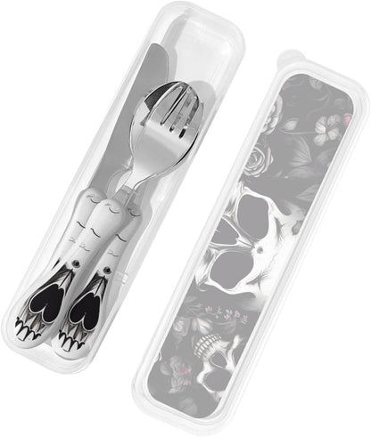 3-Piece Kids Silverware Set With Storage Case, Stainless Steel Reusable Children Safe Knife Spoon Fork Set Black And White Grid Children Flatware Set For Kids Lunch Box