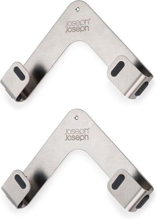 Joseph Joseph Space Set of 2 Pot and Pan Lid Holders Self Adhesive Wall Mount Storage Organizer, Suitable for Lids up to 11 in, 3M VHB Tape and Screws Included, Stainless Steel