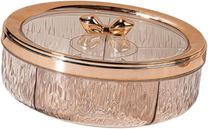 Yajuyi Divided Serving Tray Snack Dishes Dessert Plate Rotating Serving Platter Dish Clear Visibility Lid Suitable for Entertaining Living Room, Rose Golden Bow