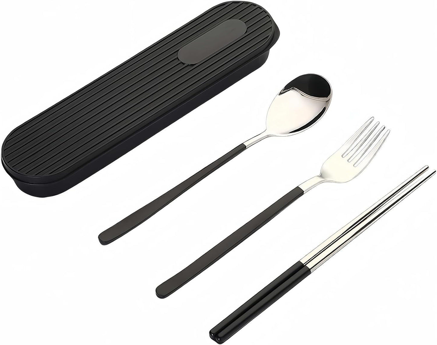 3-Piece Reusable Cutlery Set with Case - Stainless Steel, Heart-Shaped, Includes Chopsticks, Knife, Fork, Spoon, Travel & Camping (ORANGE)