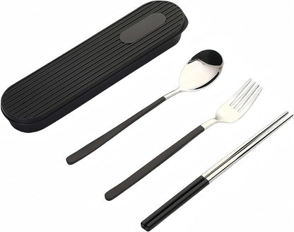 3-Piece Reusable Cutlery Set with Case - Stainless Steel, Heart-Shaped, Includes Chopsticks, Knife, Fork, Spoon, Travel & Camping (ORANGE)