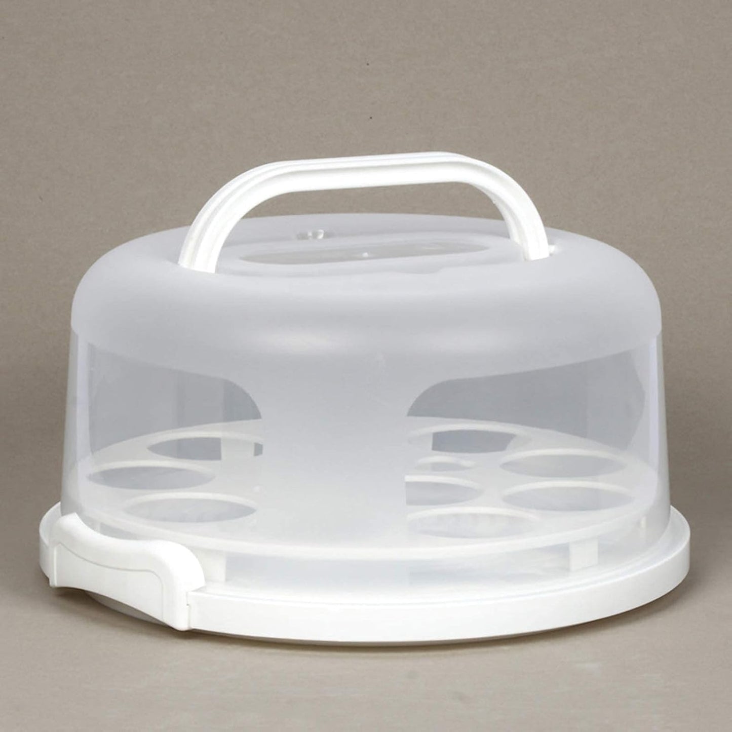 Portable Cake Carrier with Handle, Round Cupcake Holder with Lid, Plastic Storage Container Box fit 10 inch Cake, 3-Locking Muffin and Pies Keeper with Cover (White)