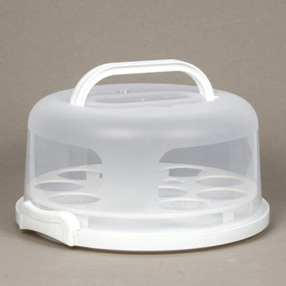 Portable Cake Carrier with Handle, Round Cupcake Holder with Lid, Plastic Storage Container Box fit 10 inch Cake, 3-Locking Muffin and Pies Keeper with Cover (White)