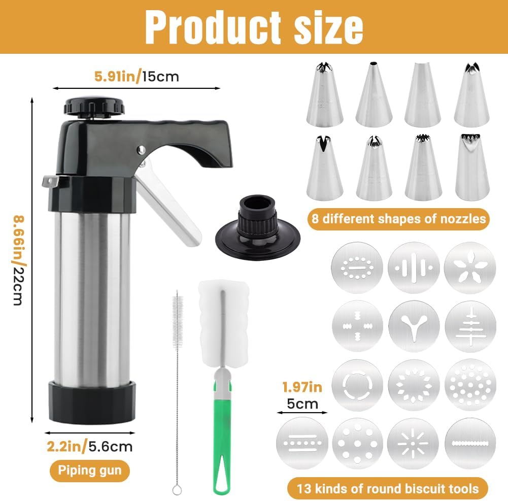 Cookie Press for Baking, Spritz Cookie Press Kit with 13 Discs 8 Tips