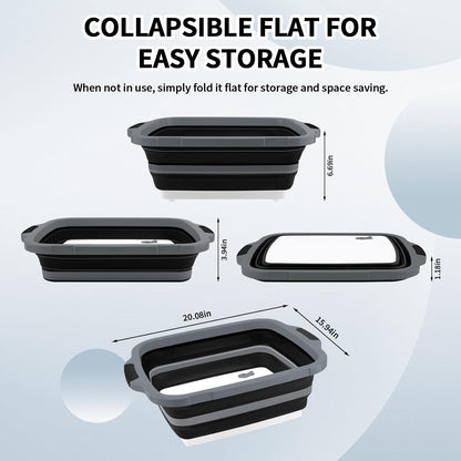 XL Collapsible BBQ Prep Tub with Lid (4.22 Gal / 16L) – Foldable Cutting Board Basin, Camping Sink & Food Storage Bin, Multipurpose Dish Tub for Meat, Fruit, Vegetables – Black
