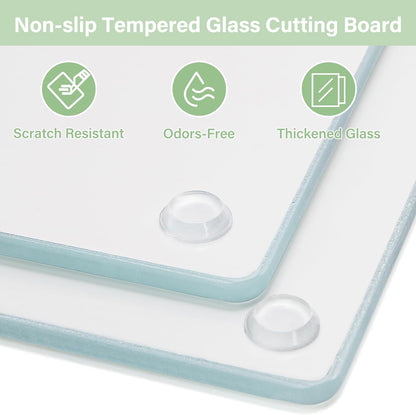 WRINGKIT Set of 2 Floral Tempered Glass Cutting Board, 12x16" Chopping Board with Non-slip Feet, Large Glass Kitchen Countertop Protector, Food Prep Serving, Scratch-Resistant, Easy to Clean