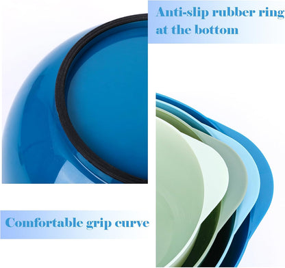 BoxedHome Nesting Plastic Mixing Bowl Set With Pour Spout, Microwave and Dishwasher Safe, BPA free Non-Slip Base, Set of 4 Size 1.7, 2.5, 3.5 and 4.5qt, Great for Prepping, Baking, Cooking (Dark Blue)