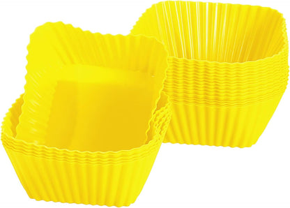 uxcell 18Pcs Silicone Cupcake Baking Cups, Silicone Muffins Liners Non-Stick Square Baking Cups, for Cooking Eggs Baking Muffins and Make a Cake(Pink)