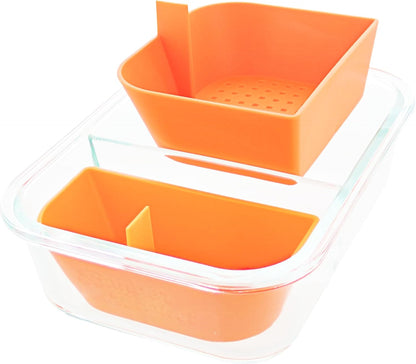 Two Compartment Borosilicate Glass Container Cleaning Tool with Sealable Lid (Full Melt Sand)