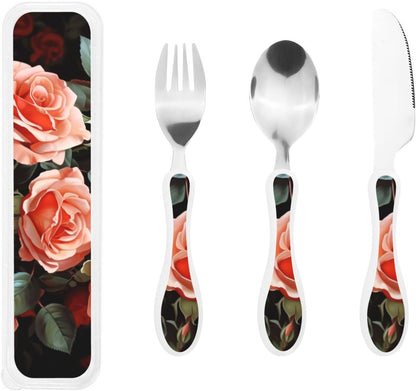 3-Piece Kids Silverware Set With Storage Case, Stainless Steel Reusable Children Safe Knife Spoon Fork Set Animal Cartoon Owls Cute Children Flatware Set For Kids Lunch Box