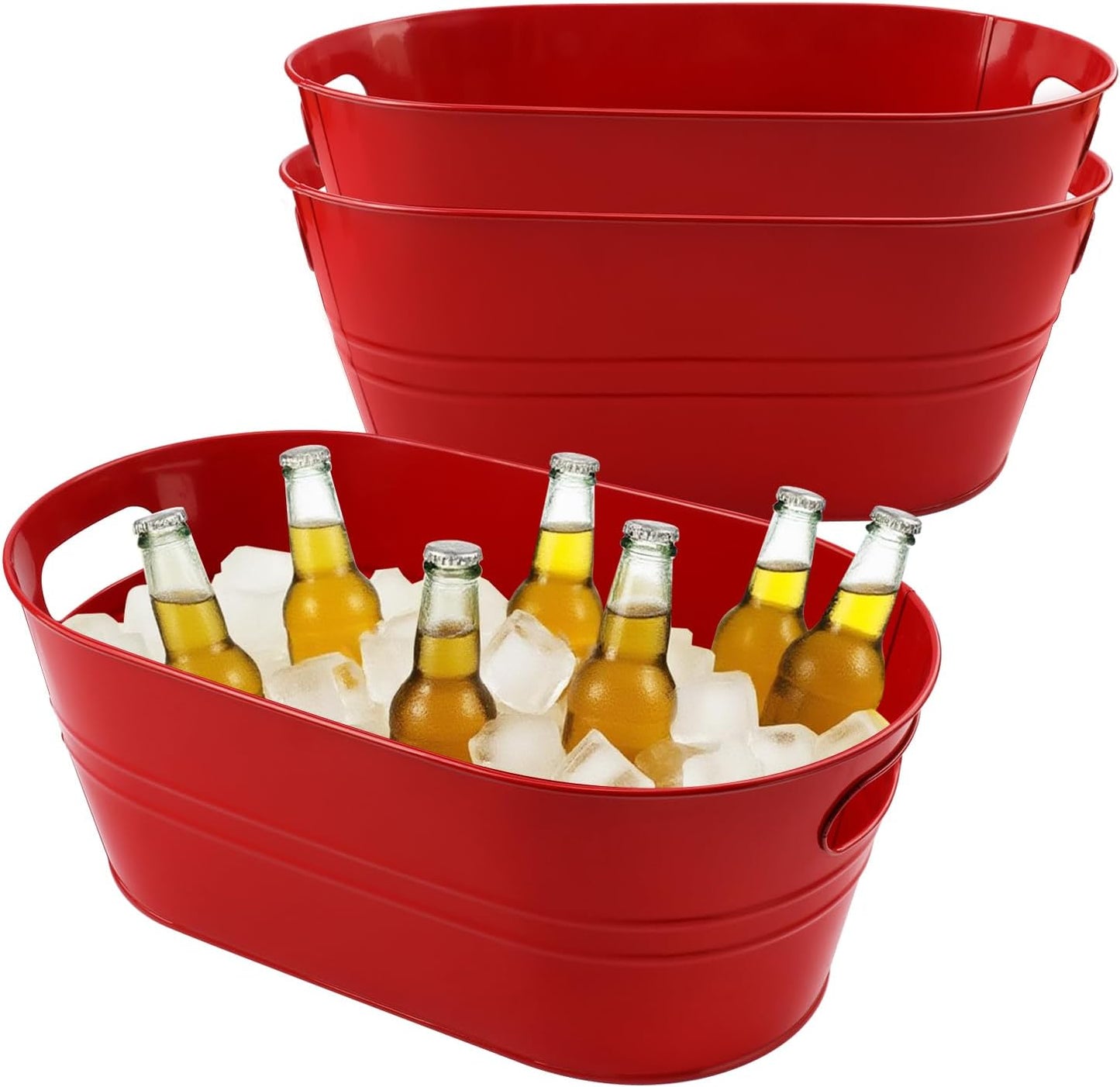 3 PCS 15.3 x 9 x 6 inches Black Metal Galvanized Tub with Handles, 3 Gallon Galvanized Beverage Tubs for Parties, Large Metal Drink Ice Buckets for Beer, Wine, Cocktails & Outdoor Events
