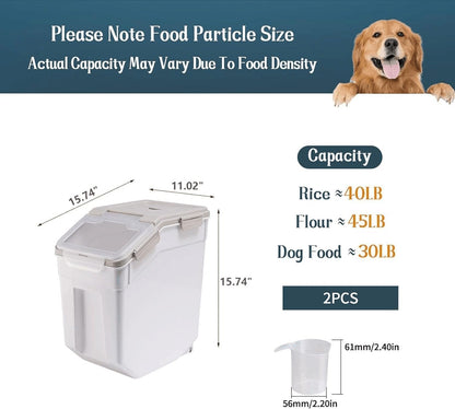 Large Flour Storage Container Bin 25lb, 2Pack Airtight Rice Storage Containers with Wheels Seal Locking Lid, BPA Free with Measuring Cup&Scoop for Flour, Rice, Grain(Green)