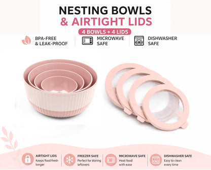 Mixing Bowls with Lids, 8-Piece Airtight Leak-Proof Nesting BPA-Free Bowl Set for Kitchen & Food Storage, Large 4200ml Capacity, Microwave & Dishwasher Safe
