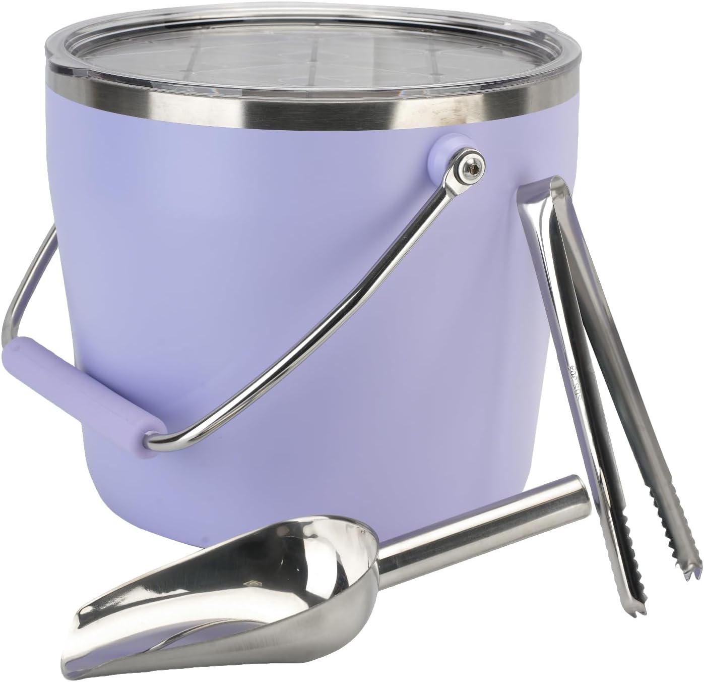 Luxfuel Insulated Beverage & Ice Bucket with Lid - Stainless Steel, Includes Scoop & Tongs, Holds 6 Longnecks or 3 Wine Bottles, Keeps Ice for Hours, Portable Handle for Parties & Outdoors (7.5L)