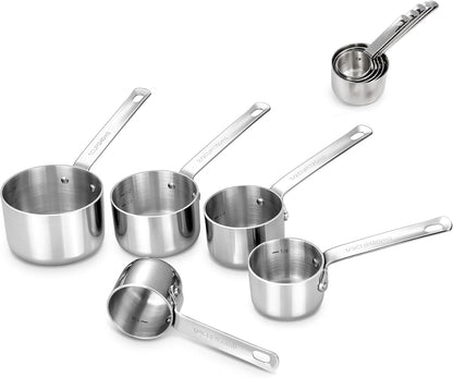 KEAWELL Premium 10-Piece 18/10 Stainless Steel Measuring Cups ans Spoons Set – Durable, Stackable, Dishwasher Safe – Nesting Design for Baking & Cooking (Silver, Measuring Cups & Spoons)
