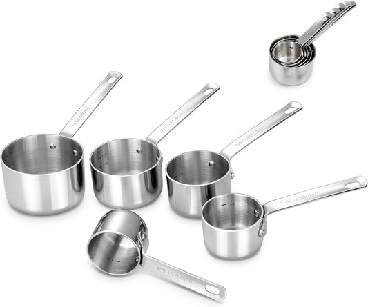 KEAWELL Premium 10-Piece 18/10 Stainless Steel Measuring Cups ans Spoons Set – Durable, Stackable, Dishwasher Safe – Nesting Design for Baking & Cooking (Silver, Measuring Cups & Spoons)