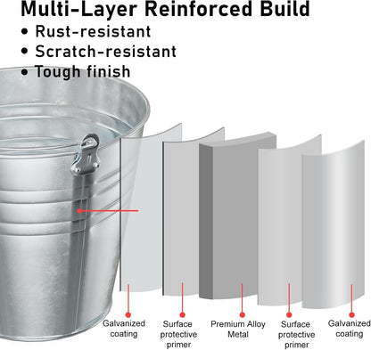 4 Gallon Galvanized Ice Bucket - Large Metal Beverage Tub with Wood Handles - Rustproof Drink Cooler for Beer Wine Champagne Party Wedding BBQ Mimosa Bar - 13" x 13" x 12"