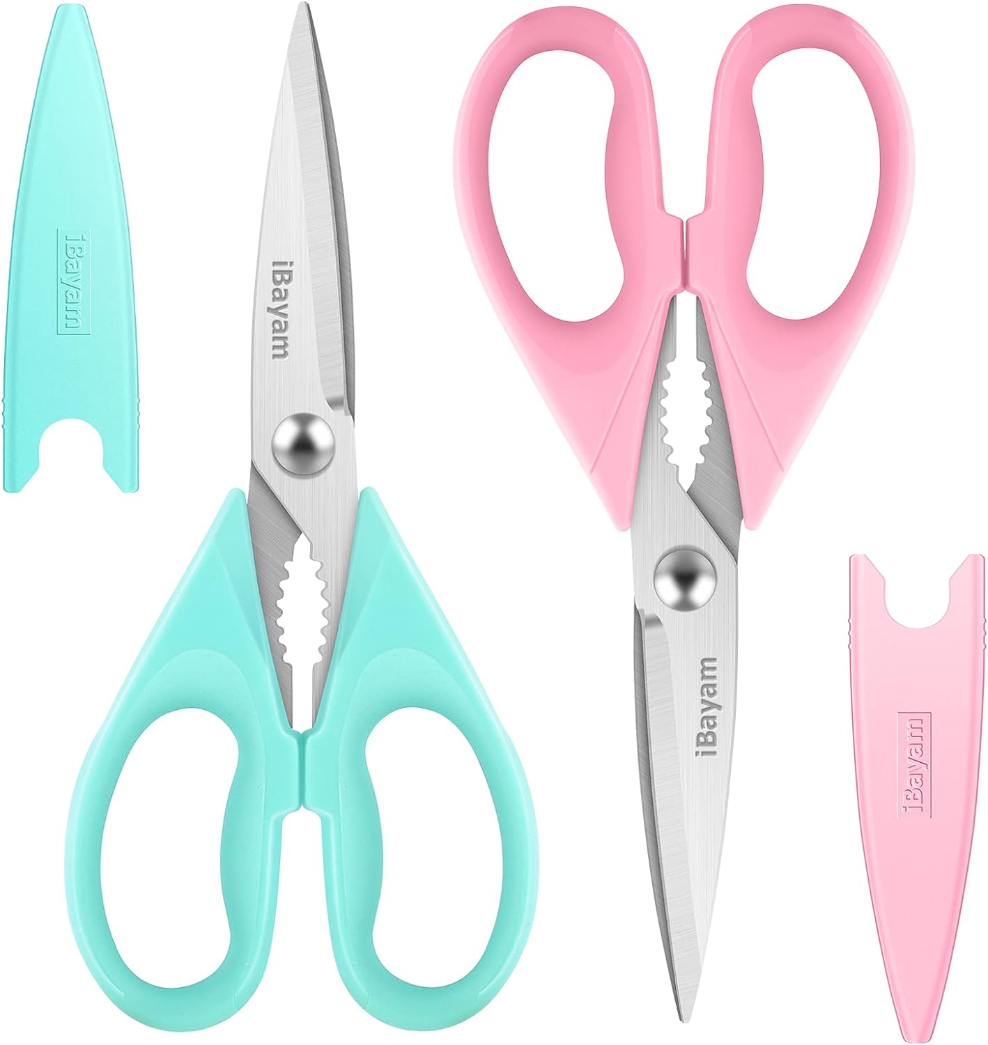 iBayam 2 Pack All Purpose Kitchen Shears Heavy Duty - Stainless Steel Kitchen Scissors With Protective Sheath, Soft Comfort-Grip Handle, Food & Meat Scissors, Home, Kitchen, Dining Utility Gadgets