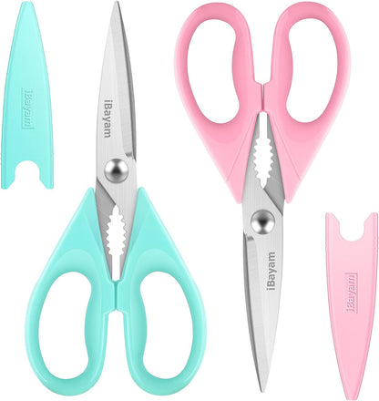 iBayam 2 Pack All Purpose Kitchen Shears Heavy Duty - Stainless Steel Kitchen Scissors With Protective Sheath, Soft Comfort-Grip Handle, Food & Meat Scissors, Home, Kitchen, Dining Utility Gadgets
