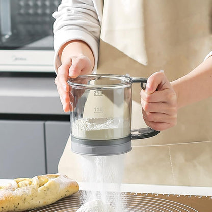 3 Cup Flour Sifter for Baking,Double-Layer One-Hand Press Baking Sifter