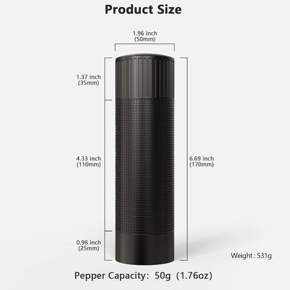 Luvan Professional Grade Pepper Grinder,External Adjustable Coarseness Manual Pepper Mill Grinder, Heavy Duty Aluminum Coarse Pepper Grinder Refillable,Spice Grinder with Stainless Steel Burrs (Gray)