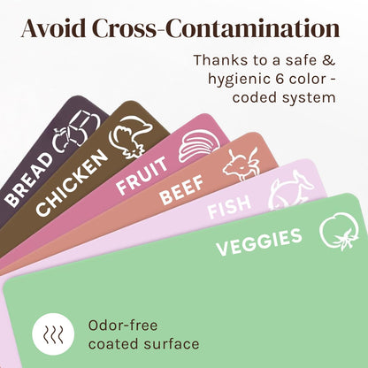 Extra Thick Flexible Plastic Cutting Board Mats, Set of 6 for Kitchen, BPA Free, Non-Slip Waffle Back, Dishwasher Safe Cutting Boards, Color Coded with Food Icons, 15x12 Inch - Cooler Kitchen