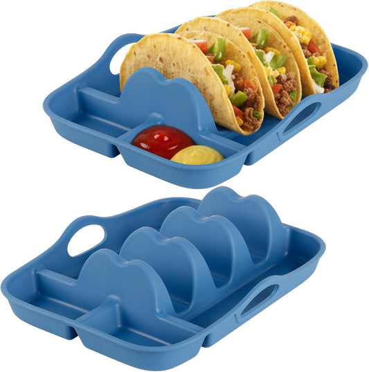 2PCS Silicone Taco Holder Plates, Reusable Taco Plates Holder with Handle for Party, Taco Stand Taco Tray for Taco Bar Serving Set, Oven Safe for Baking, Dishwasher and Microwave Safety