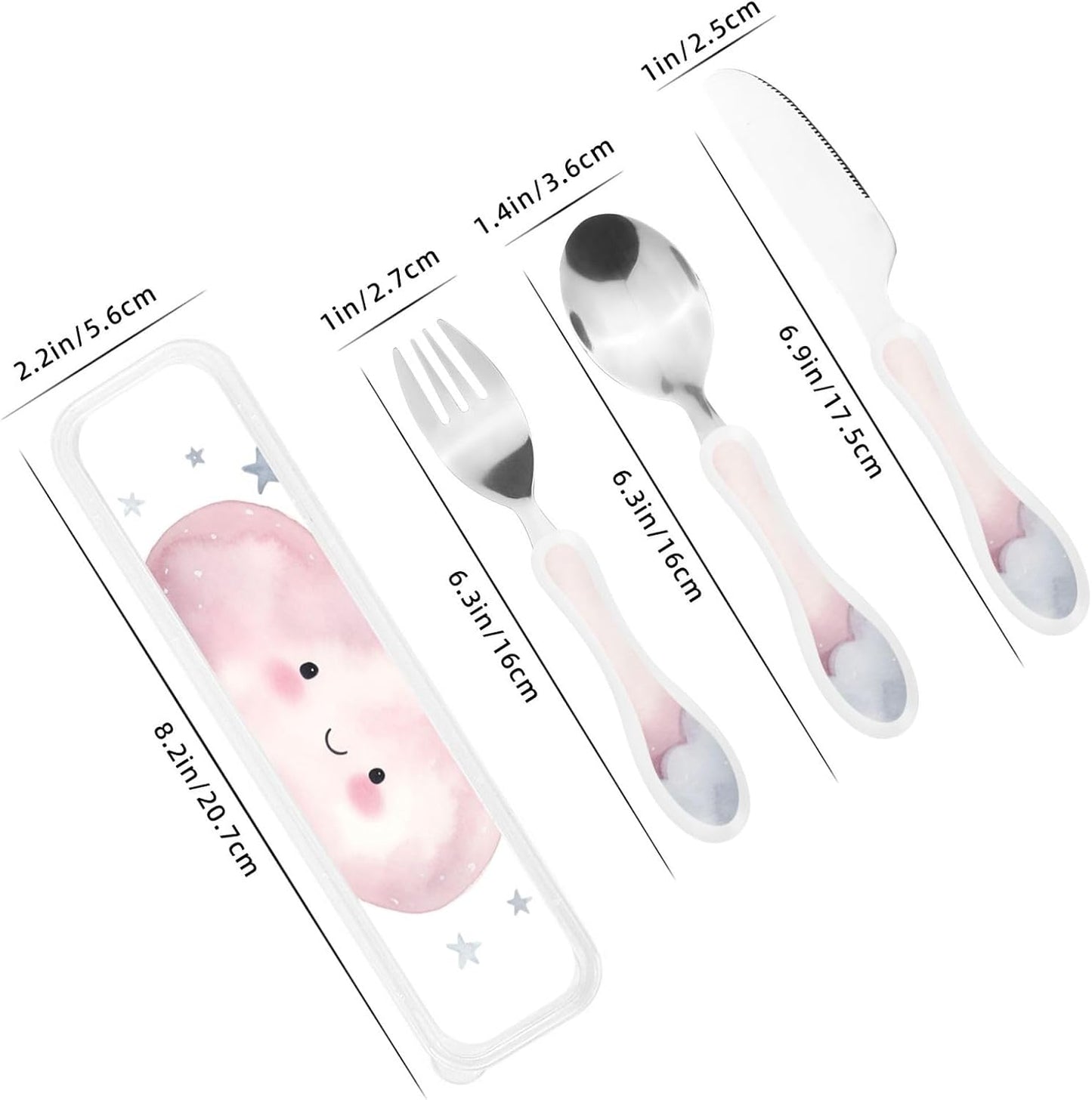 Stainless Steel Kids Silverware Set, Gray Cloud Utensil Set Reusable Children Safe Knife Spoon Fork Set With Storage Case Dishwasher Safe For Lunch, Travel Outdoors