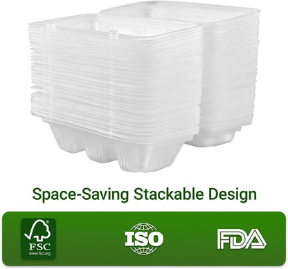 25PCS Disposable Taco Holder Box with Lids, 3-Divider Premium PP Taco Plates Microwave Safe, BPA Free To Go Taco Tray Clamshell for Taco Bar Party Serving