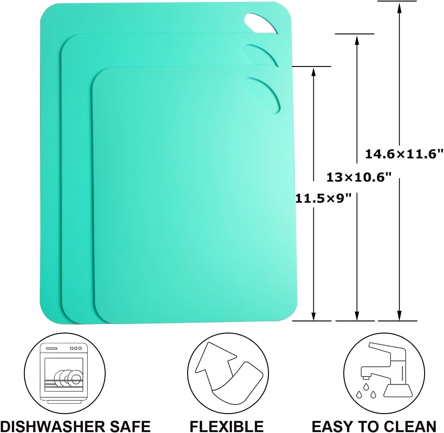 Plastic Flexible Cutting Mats for Kitchen, 3pcs Color Coded Chopping Board Set, Cutting Board Sheet for Kitchen Cooking, Dishwasher Safe （11.5x9"）