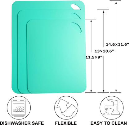 Plastic Flexible Cutting Mats for Kitchen, 3pcs Color Coded Chopping Board Set, Cutting Board Sheet for Kitchen Cooking, Dishwasher Safe （11.5x9"）