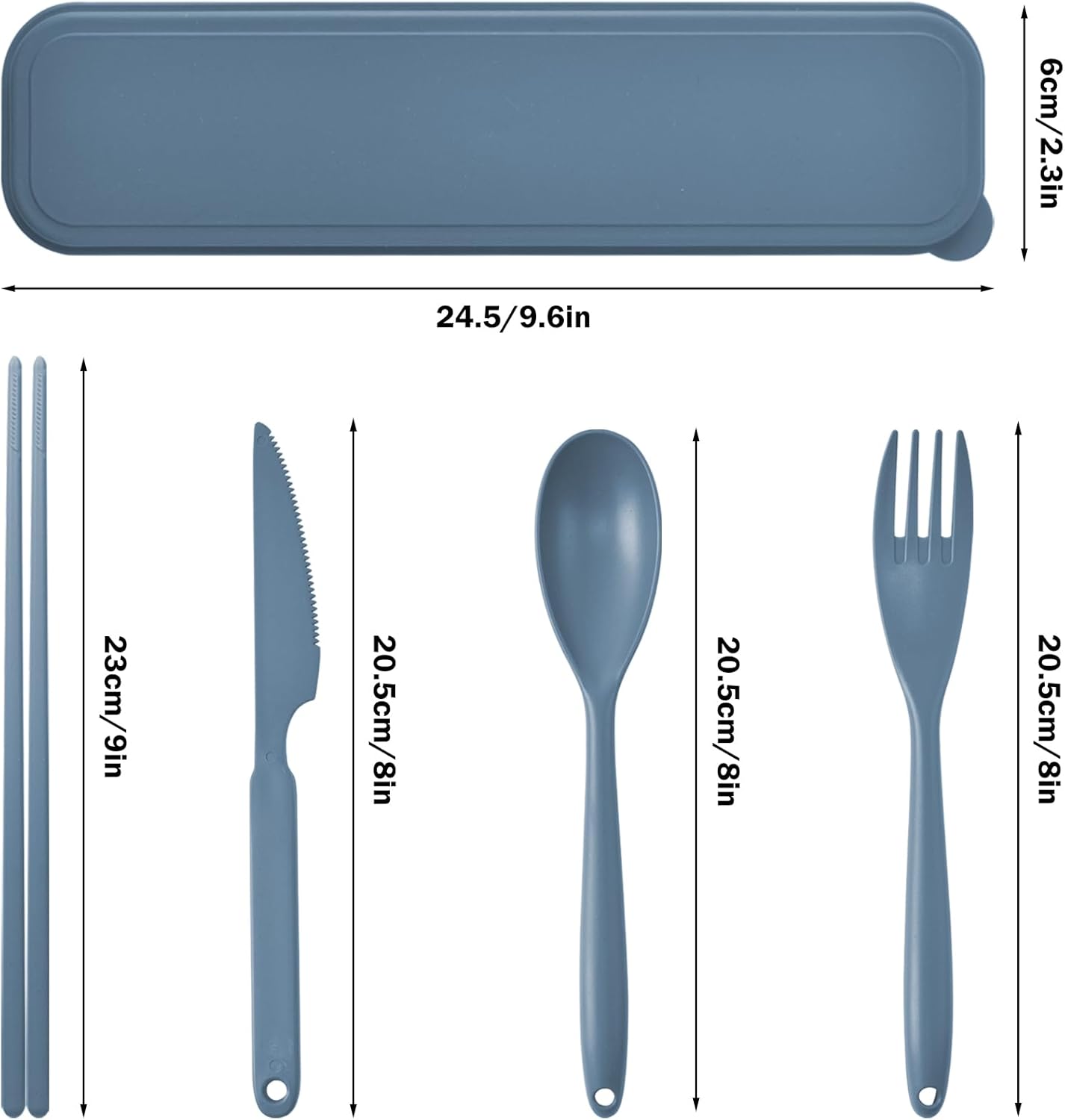 Large Plastic Reusable Utensils Set with Case, Travel Chopsticks Fork Spoon Knife Set for Lunch Box, Portable Cutlery Sets for Travel Camping Daily Use (2 Sets), Blue, Green