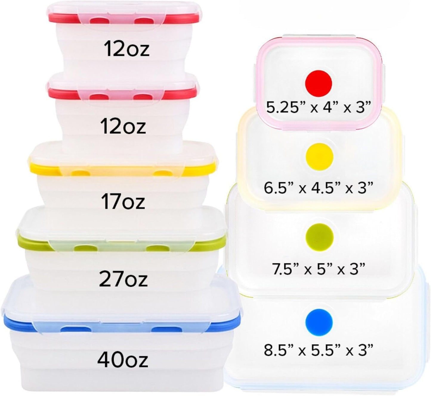 ECOBERI Collapsible Silicone Food Storage Containers, BPA Free, Microwave, Freezer and Dishwasher Safe, Lunch, Meal Prep, Travel, Space-Saving