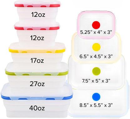 ECOBERI Collapsible Silicone Food Storage Containers, BPA Free, Microwave, Freezer and Dishwasher Safe, Lunch, Meal Prep, Travel, Space-Saving