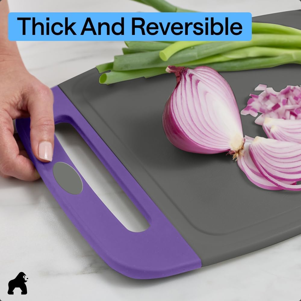 GORILLA GRIP BPA-Free Reversible Kitchen Cutting Board Set of 3, US Designed, Nonporous, Juice Grooves Catch Liquid, Slip Resistant Border, Dishwasher Safe, Durable Large Food Chopping Boards, Black