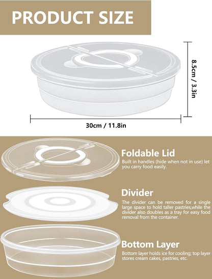 Artcome 2 Pack 12" Round Food Storage Container Set with Insulated Carrying Bag, Reusable Pizza Keeper with Divider, Stackable Pie Carrier for Pizza, Cake, Pastries & Leftovers