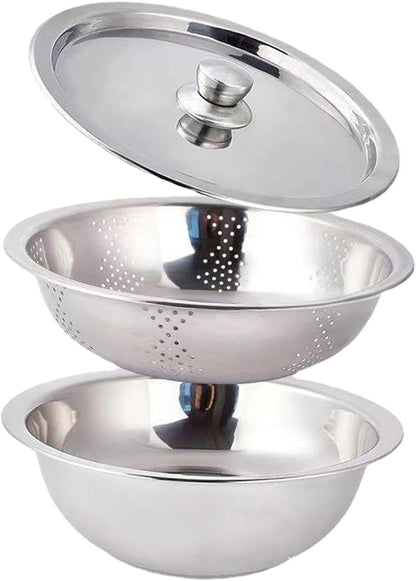 Food Storage Container Colander with Bowl Rice Rinser Food Strainer Produce Container for Salad Meat Beans Multipurpose Kitchen Utensil- 30cm