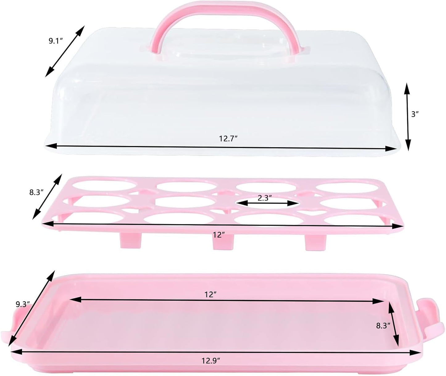 Cake Carrier with Lid, Cake Holder Cupcake Container for 12 Cupcakes 2 in 1 Portable Dessert Container for Pie Muffin Cobbler (Red)