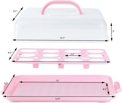 Cake Carrier with Lid, Cake Holder Cupcake Container for 12 Cupcakes 2 in 1 Portable Dessert Container for Pie Muffin Cobbler (Red)